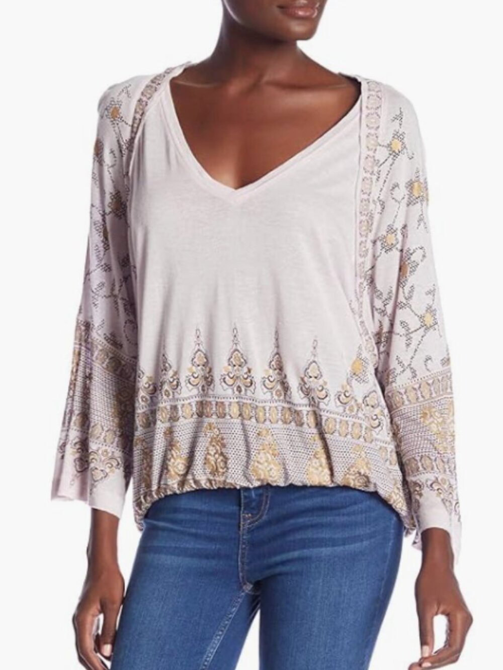 EUC Free People Medallion Lilac Gold Boho Top M